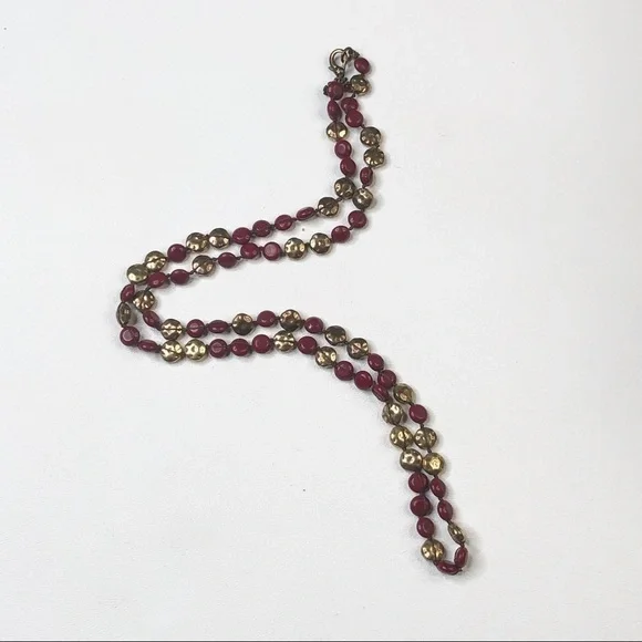 Lucky Brand Red And Gold Beads Boho Style Necklace - Picture 6 of 7